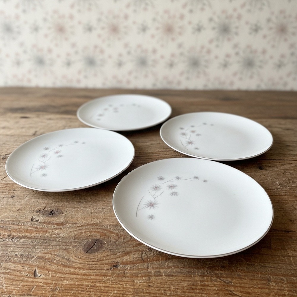 Creative Fine China Platinum Starburst Dessert Plates, Set of 4, Dinnerware